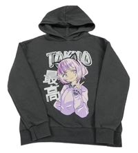 Antracitová mikina s dívkou a kapucí C&A