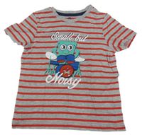 Šedo-červené pruhované tričko s příšerkou Lupilu