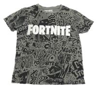 Antracitovo-černé vzorované crop tričko - Fortnite 
