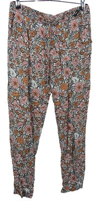 Dámské černo-růžové květované lehké letní kalhoty Dorothy Perkins