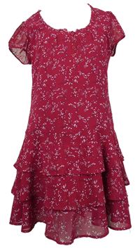 Dámské malinové kytičkované šifonové šaty Crew Clothing 