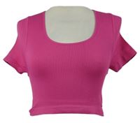 Dámské fuchsiové žebrované elastické crop tričko M&S