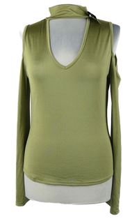 Dámské olivové triko se chokerem a průstřihy Lustre 