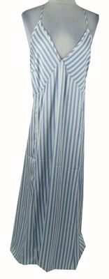Dámské světlemodro-bílé pruhované saténové dlouhé šaty H&M