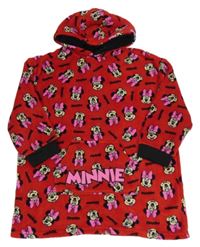 Červená chlupatá oversize mikina s Mickey Mousem a kapucí Disney