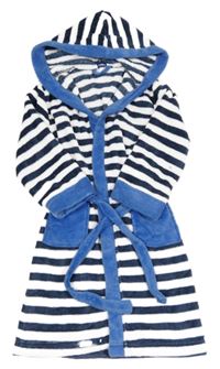 Tmavomodro-bílý pruhovaný chlupatý župan s kapucí Lupilu