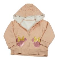 Světlerůžová zateplená propínací mikina s Minnie a kapucí George