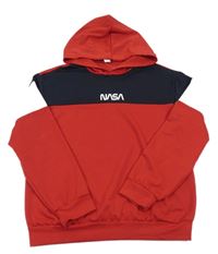 Červeno-tmavomodro-bílá lehká mikina s nápisem a kapucí Shein