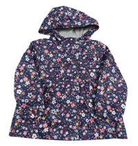 Tmavomodrá květinová šusťáková jarní bunda s kapucí Topomini