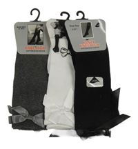 Nové - 3x podkolenky s mašlí šedé+ bílé+ černé