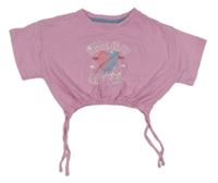 Světlerůžové crop tričko se šňůrkou