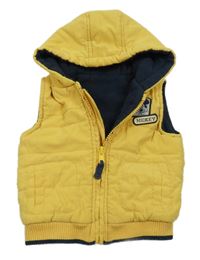 Žluto-tmavomodrá zateplená vesta s Mickey Mousem a kapucí