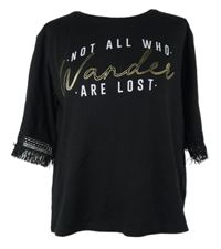 Dámské černé tričko s nápisem a třásněmi Peacocks