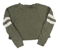Khaki crop mikina s pruhy na rukávech H&M