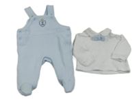 2set - Světlemodré dupačky s nášivkou + bílé polo triko 