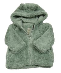 Světlekhaki chlupatá propínací mikina s kapucí 