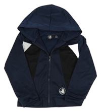 Tmavomodro-bílo-černá sportovní propínací mikina s kapucí 