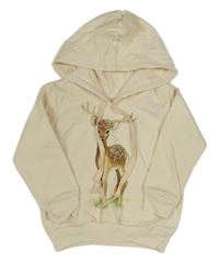 Smetanová mikina s jelenem a kapucí 