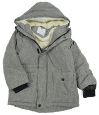 Šedá melírovaná šusťáková zimní bunda s kapucí Kiki&Koko