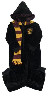 Černá chlupatá kombinéza se šálou a kapucí - Harry Potter