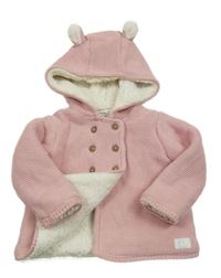 Světlerůžový propínací zateplený svetr s kapucí John Lewis