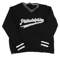 Černá mikina s logem a pruhovanými lemy New Look