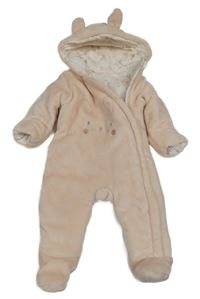 Světlerůžová chlupatá zateplená kombinéza se zajícem a kapucí Mothercare