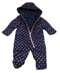 Tmavomodrá puntíkatá šusťáková zimní kombinéza s kapucí Lupilu