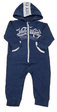 Tmavomodrá melírovaná tepláková kombinéza s nápisem a kapucí Papagino