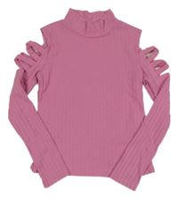 Růžové žebrované triko s volnými rameny Shein