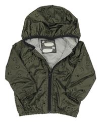 Khaki šusťáková jarní bunda se smajlíky a kapucí 