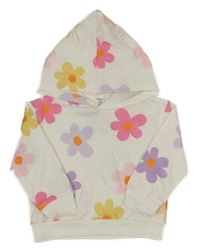 Bílá mikina s kytičkami a kapucí Shein