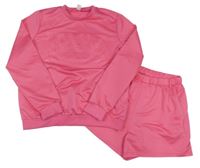 2set - Růžová mikina s 3D nápisem + kraťas Shein