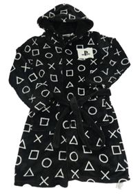 Černý vzorovaný chlupatý župan s kapucí - Playstation 