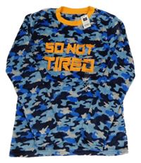 Nové - modro-tmavomodré army chlupaté pyžamové triko s nápisem DUNNES 