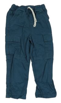 Petrolejové plátěné kalhoty s kapsami Tu
