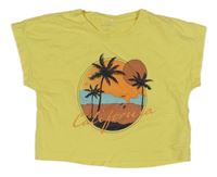 Žluté crop tričko s palmami Name it