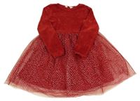 Tmavočervené žinylkové šaty s tylovou sukní H&M