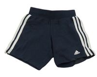 Tmavomodro-bílé teplákové kraťasy s pruhy Adidas