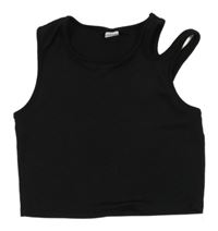 Černý žebrovaný crop top Shein