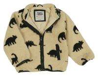 Béžová huňatá podšitá bunda s dinosaury Matalan