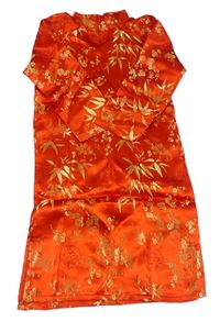 Červené saténové čínské šaty s výšivkami 