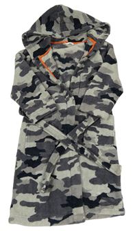 Šedý army chlupatý župan s kapucí M&S