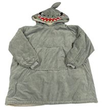 Šedá plyšová oversize mikina s kapucí - žralok