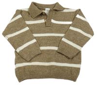 Hnědo-bílý pruhovaný vlněný svetr s límečkem H&M