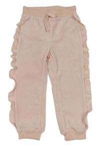 Světlerůžové sametové kalhoty s volánky So Cute