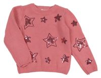 Růžový žinylkový svetr s hvězdičkami z flitrů M&Co.