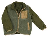 Khaki šusťákovo/huňatá zateplená bunda Dunnes