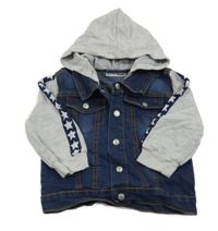 Tmavomodro-šedá riflová bunda s teplákovými rukávy a kapucí Ergee 