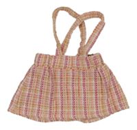 Růžovo-barevná kostkovaná sukně s kšandami Shein